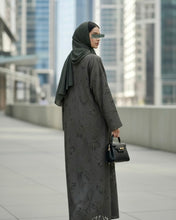 Load image into Gallery viewer, Three-Piece Textured Abaya Set: Laser Cut Abaya, Inner Dress & Hijab (Forest Green)