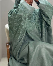 Load image into Gallery viewer, Three-Piece Calligraphy Set: Indian Linen Abaya, Inner Dress & Hijab (Mint)
