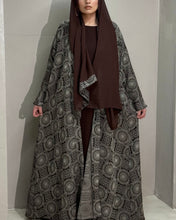 Load image into Gallery viewer, Stunning Jacquard Patterned Abaya Set in Cloche Cut (Coffee Brown)