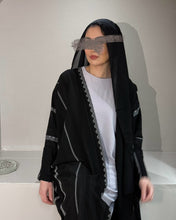Load image into Gallery viewer, Eid Black Sadu Embroidered Cotton Abaya Set