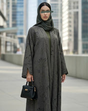 Load image into Gallery viewer, Three-Piece Textured Abaya Set: Laser Cut Abaya, Inner Dress & Hijab (Forest Green)