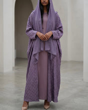 Load image into Gallery viewer, Three-Piece Zigzag Set: Washed Silk Abaya, Inner Dress and Hijab (Purple)i