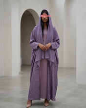 Load image into Gallery viewer, Three-Piece Summer Set: Washed Silk Abaya, Inner Dress and Hijab (Purple)