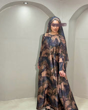 Load image into Gallery viewer, Soft Satin Flowery Patterned Abaya in Cloche Cut (Mauve)