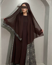 Load image into Gallery viewer, Stunning Jacquard Patterned Abaya Set in Cloche Cut (Coffee Brown)