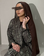 Load image into Gallery viewer, Stunning Jacquard Patterned Abaya Set in Cloche Cut (Coffee Brown)