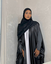Load image into Gallery viewer, Three-Piece Set: Premium Satin Abaya & Inner Dress (Black)