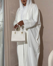 Load image into Gallery viewer, Three-Piece Nikkah Set: Pleated Butterfly Abaya, Inner Dress & Hijab (Off-White)