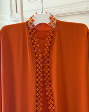 Load image into Gallery viewer, Three-Piece Lace Set: Open Abaya, Inner & Hijab (Burnt Orange)