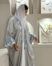 Load image into Gallery viewer, Pure Linen Butterfly Open Abaya with Two-Tone Floral Embroidery (No inner dress)