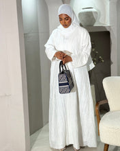 Load image into Gallery viewer, Three-Piece Summer Set: Cotton Jacquard Blend Abaya, Inner & Hijab (White)