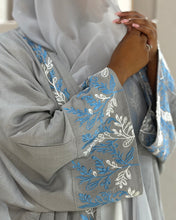 Load image into Gallery viewer, Pure Linen Butterfly Open Abaya with Two-Tone Floral Embroidery (No inner dress)