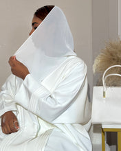Load image into Gallery viewer, Three-Piece Nikkah Set: Pleated Butterfly Abaya, Inner Dress & Hijab (Off-White)