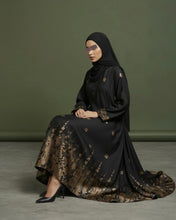 Load image into Gallery viewer, Eid Statement Gold Floral Patterned Abaya in Cloche-Cut