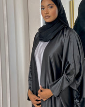 Load image into Gallery viewer, Three-Piece Set: Premium Satin Abaya & Inner Dress (Black)