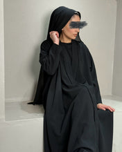 Load image into Gallery viewer, Italian Linen Frayed Abaya Set in Cloche Cut (Black)