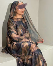 Load image into Gallery viewer, Soft Satin Flowery Patterned Abaya in Cloche Cut (Mauve)