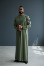 Load image into Gallery viewer, Emirati Cotton Thobe with Tassel (Olive Green)