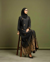 Load image into Gallery viewer, Eid Statement Gold Floral Patterned Abaya in Cloche-Cut