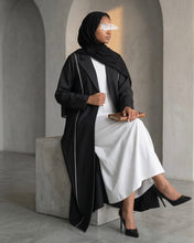Load image into Gallery viewer, Three-Piece Blazer Set: Collared Abaya, Inner Dress & Hijab (Black)