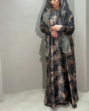 Load image into Gallery viewer, Ramadan Soft Satin Flowery Patterned Abaya in Cloche Cut (Taupe)