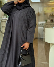 Load image into Gallery viewer, Three-Piece Summer Set: Cotton Jacquard Blend Abaya, Inner & Hijab (Black)