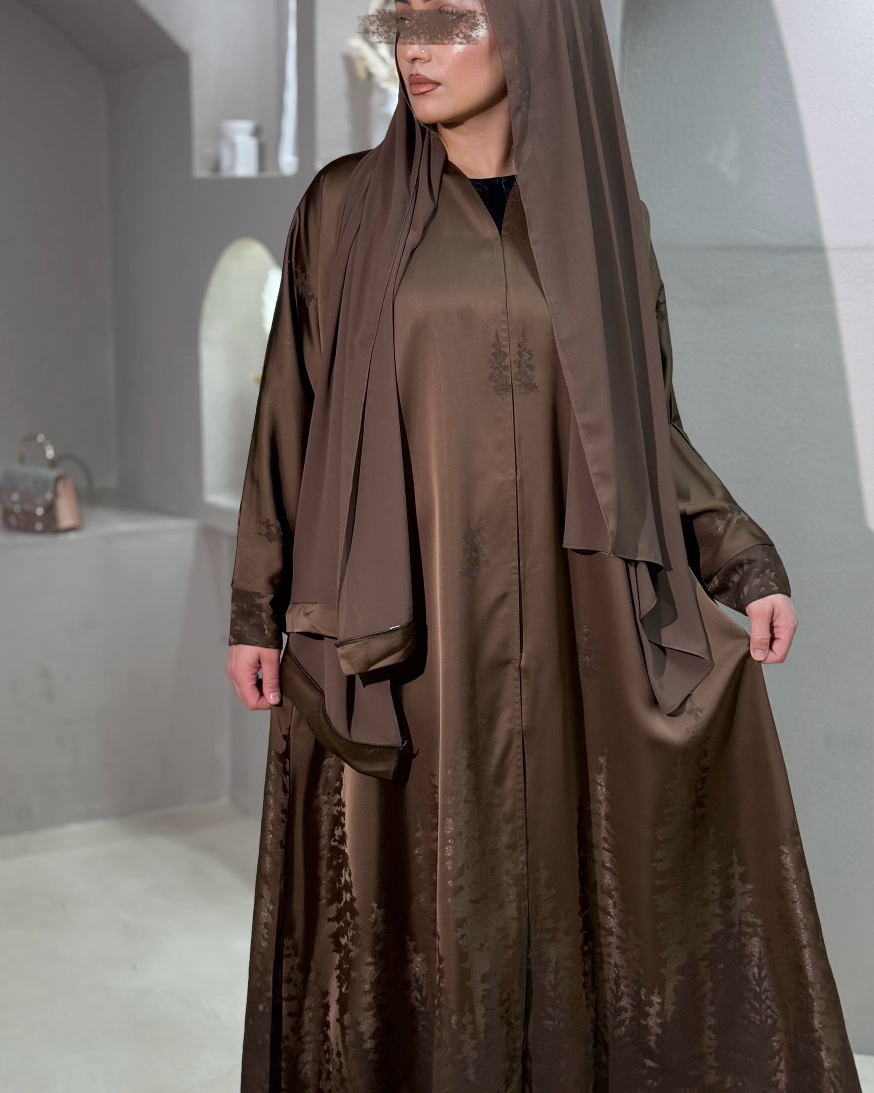 Golden Aura Floral Jacquard Abaya main image 1