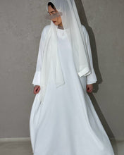 Load image into Gallery viewer, White Tulip Sleeve Abaya in Cloche Cut