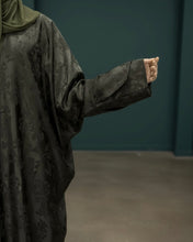 Load image into Gallery viewer, Eid Three-Piece Silk Jacquard Set: Cherry Tree Patterned Abaya, Inner Dress & Hijab (Olive)
