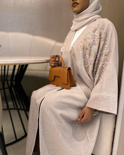 Load image into Gallery viewer, Linen Blend Embellished Abaya