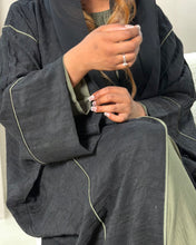 Load image into Gallery viewer, Three-Piece Cotton Jacquard Set: Piping Abaya, Inner Dress & Hijab