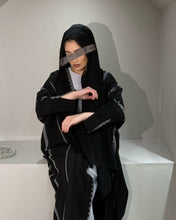 Load image into Gallery viewer, Cotton abaya set with matching grey inner dress and chiffon hijab
