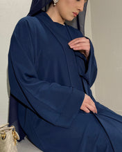 Load image into Gallery viewer, Close-up of detailed pattern on navy Soft Like Butter abaya