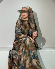Load image into Gallery viewer, Soft Satin Flowery Patterned Abaya in Cloche Cut (Khaki)
