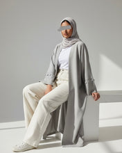 Load image into Gallery viewer, Minimalist Grey Linen Abaya | Button Sleeve Design (No Inner Dress)
