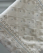 Load image into Gallery viewer, Luxury Indian Linen Abaya with Crystal Broderie Cuffs | Open Front Abaya (Pearl Ivory)
