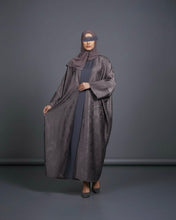 Load image into Gallery viewer, Eid Three-Piece Silk Jacquard Set: Cherry Tree Patterned Abaya, Inner Dress &amp; Hijab (Mauve)
