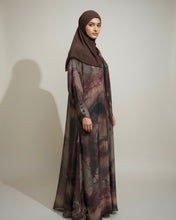 Load image into Gallery viewer, Mocha Marble Satin Abaya in Cloche-Cut | Button Sleeve Design (No Inner Dress)
