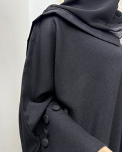 Load image into Gallery viewer, Minimalist Black Linen Abaya | Button Sleeve Design (No Inner Dress)
