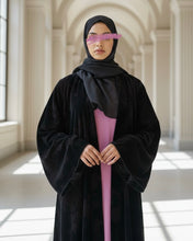 Load image into Gallery viewer, Three-Piece Velvet Set: Floral Abaya, Baby Pink Inner Dress &amp; Hijab
