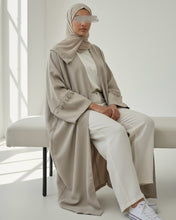 Load image into Gallery viewer, Minimalist Sandstone Beige Linen Abaya | Button Sleeve Design (No Inner Dress)
