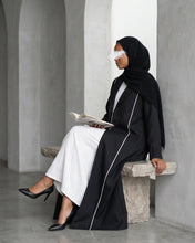 Load image into Gallery viewer, Three-Piece Blazer Set: Collared Abaya, Inner Dress &amp; Hijab (Black)
