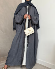Load image into Gallery viewer, Two-Piece Set: Linen Fringed Kaftan + Slip Dress (Jeans Blue)
