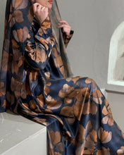 Load image into Gallery viewer, Soft Satin Flowery Patterned Abaya in Cloche Cut (Navy)

