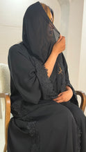 Load image into Gallery viewer, Three-Piece Luxurious Set: Lace Abaya, Inner &amp; Hijab (Noir)
