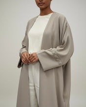 Load image into Gallery viewer, Minimalist Sandstone Beige Linen Abaya | Button Sleeve Design (No Inner Dress)
