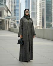 Load image into Gallery viewer, Three-Piece Textured Abaya Set: Laser Cut Abaya, Inner Dress &amp; Hijab (Forest Green)
