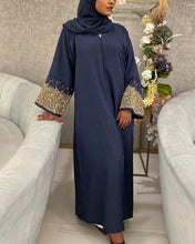 Load image into Gallery viewer, Eid Arabic Calligraphy Embroidered Abaya (Navy)
