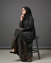 Load image into Gallery viewer, Eid Premium Gold Floral Patterned Abaya in Cloche-Cut
