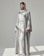 Load image into Gallery viewer, Minimalist Grey Linen Abaya | Button Sleeve Design (No Inner Dress)
